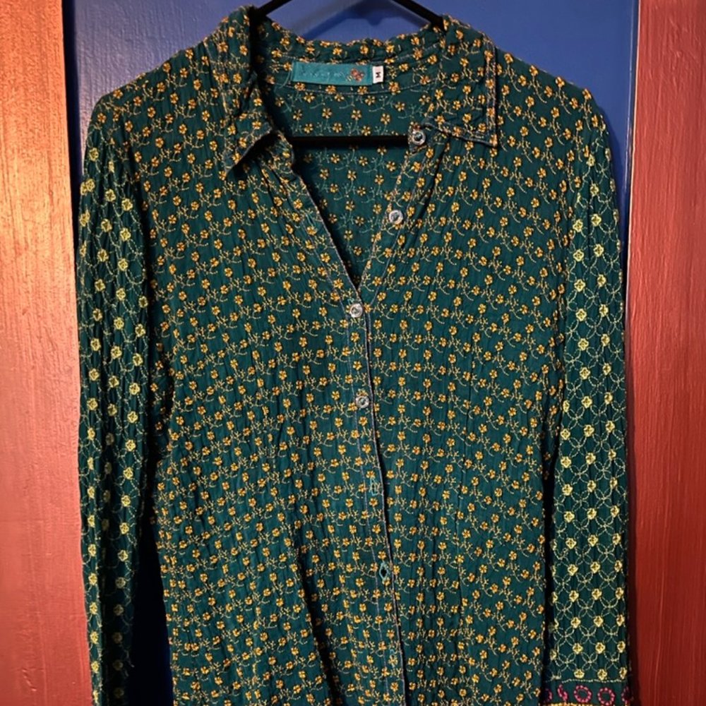 Johnny Was Ebroidered Emerald Green Shirt